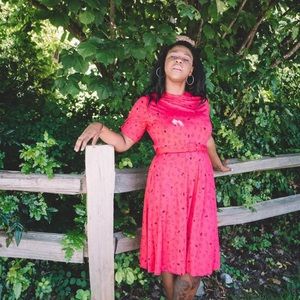 Pink Belted 80s Vintage Dress